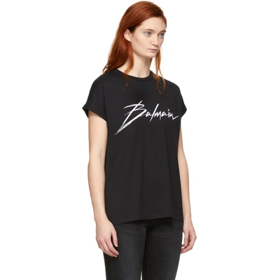 Shop Balmain Black Signature Logo T-shirt In Eab Blk/wht