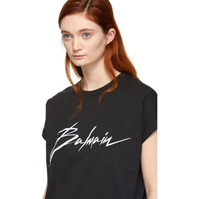 Shop Balmain Black Signature Logo T-shirt In Eab Blk/wht