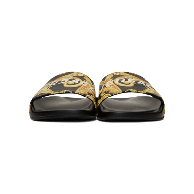 Shop Versace Black Hibiscus Slides In Dnw Nero+bi