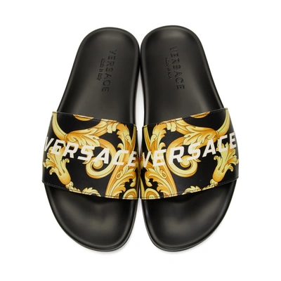 Shop Versace Black Hibiscus Slides In Dnw Nero+bi