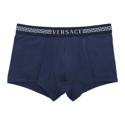Shop Versace Underwear Navy Greek Band Boxer Briefs In A145 Navy