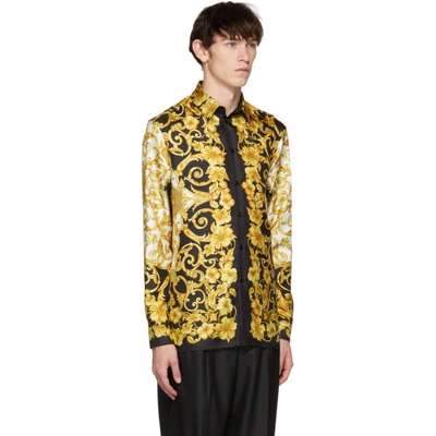 Shop Versace Gold Silk Barocco Shirt In A771 Gold