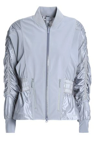 Shop Adidas By Stella Mccartney Woman Ruched Paneled Shell Jacket Gray
