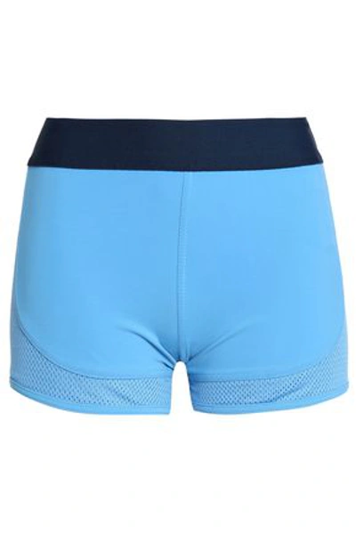 Shop Adidas By Stella Mccartney Mesh-paneled Stretch Shorts In Light Blue