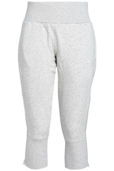 Shop Adidas By Stella Mccartney Woman Essential Cropped Zip-detailed Cotton-blend Fleece Track Pants Ligh In Light Gray