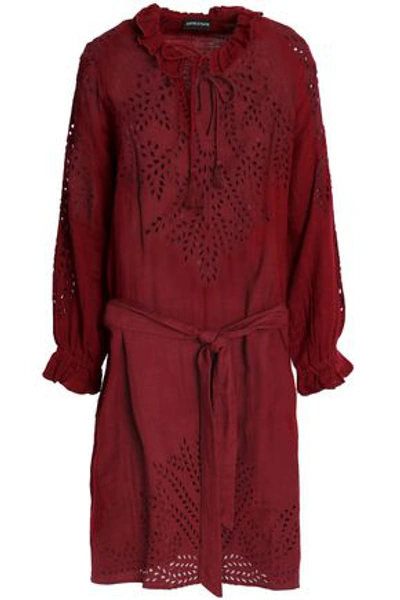 Shop Antik Batik Woman Belted Broderie Anglaise Cotton Dress Claret