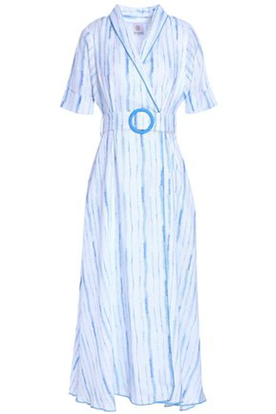 Shop Gül Hürgel Striped Cotton-gauze Wrap Dress In Light Blue