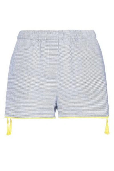 Shop Charli Woman Niko Striped Linen And Cotton-blend Shorts Navy