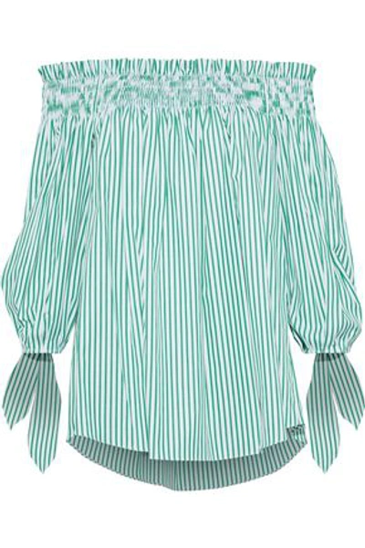 Shop Caroline Constas Lou Off-the-shoulder Striped Cotton-poplin Top In Green