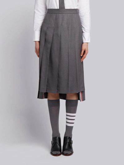 Shop Thom Browne Super 120's Twill Below The Knee Pleated Skirt In Grey