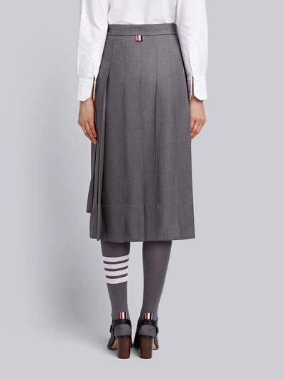 Shop Thom Browne Super 120's Twill Below The Knee Pleated Skirt In Grey