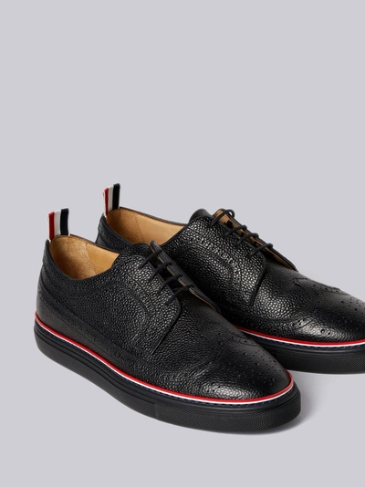 Shop Thom Browne Pebble-grain Piped-trim Brogues In Black