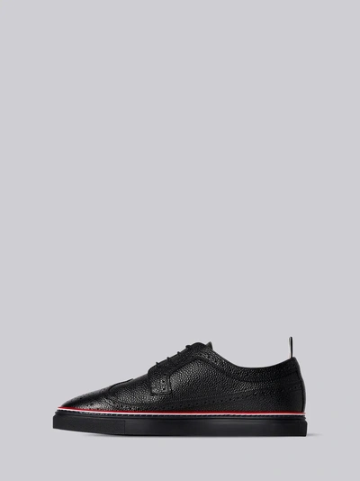 Shop Thom Browne Pebble-grain Piped-trim Brogues In Black