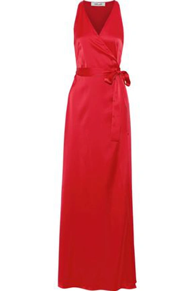 Shop Diane Von Furstenberg Paola Satin Wrap Gown In Red