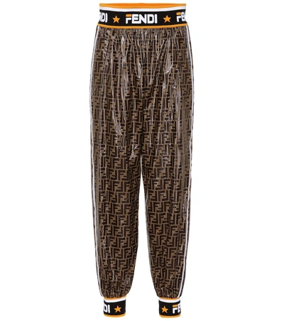 Shop Fendi Mania Coated Pants In Brown