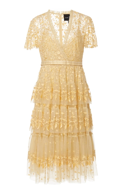 Shop Needle & Thread Angelica Embroidered Tulle Midi Dress In Yellow