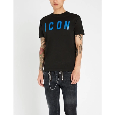 Shop Dsquared2 Icon-print Cotton-jersey T-shirt In Black Blue Print
