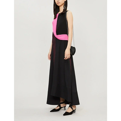 Shop Roksanda Efilia Colour-blocked Silk Maxi Dress In Black Hot Pink