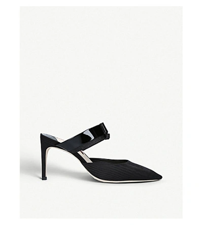 Shop Sophia Webster Andie Bow Leather And Fabric Mules In Black