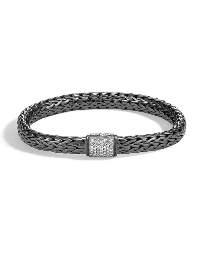 Shop John Hardy Classic Chain Black Rhodium-plated Bracelet W/ Diamond Pusher Clasp