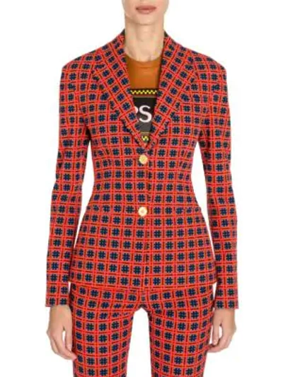 Shop Versace Fire Check Two-button Blazer In Red Print