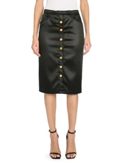 Shop Versace Stretch Satin Button-front Midi Skirt In Black