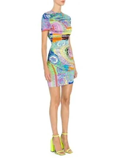 Shop Versace Baroque Stretch Jersey Printed Bodycon Dress In Multi