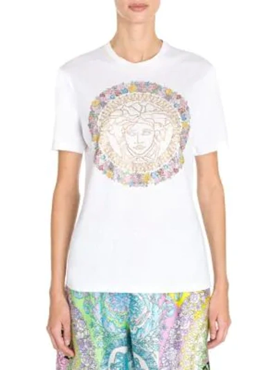 Shop Versace Jersey Crystal Medusa T-shirt In White