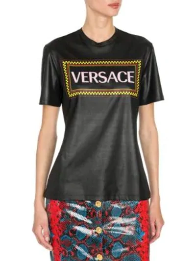 Shop Versace Shiny Jersey Rubber Logo Print T-shirt In Black