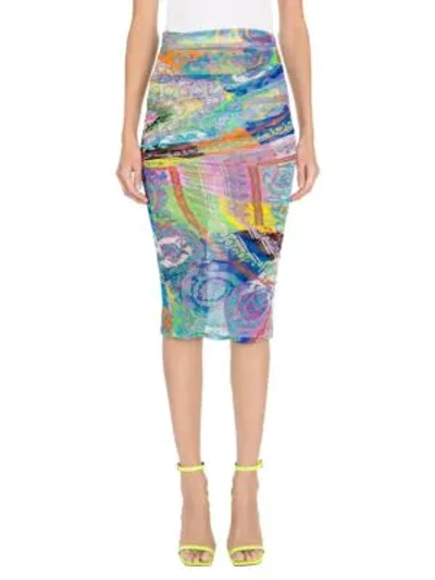 Shop Versace Stretch Tulle Baroque Multicolor Ruched Skirt