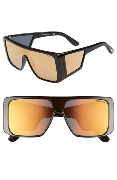 Shop Tom Ford 132mm Atticus Shield Sunglasses - Shiny Black/ Rose Gold/ Smoke