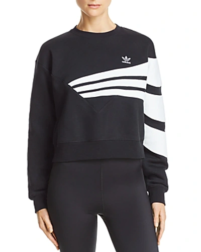 Shop Adidas Originals Cropped Striped Sweatshirt In Black