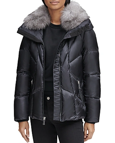 Shop Andrew Marc Naya Fox Fur Trim Short Down Coat In Black