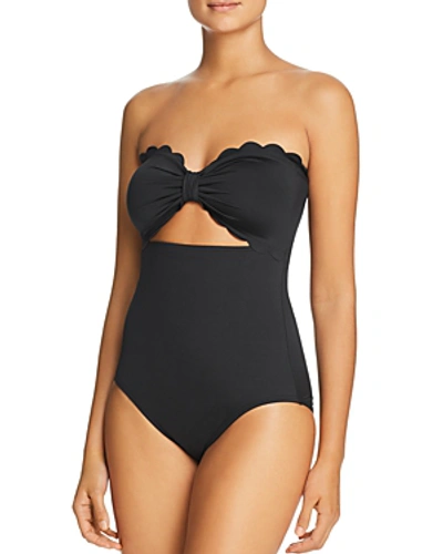 Shop Kate Spade New York Scalloped Cutout Bandeau One Piece Swimsuit In Black