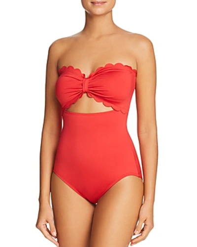 Shop Kate Spade New York Scalloped Cutout Bandeau One Piece Swimsuit In Rosa Red