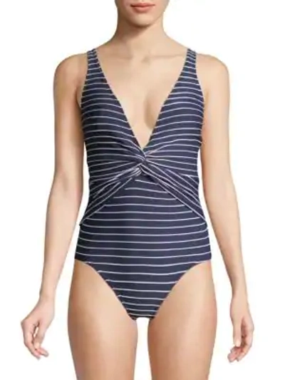 Shop Jonathan Simkhai One-piece Striped Swimsuit In Midnight