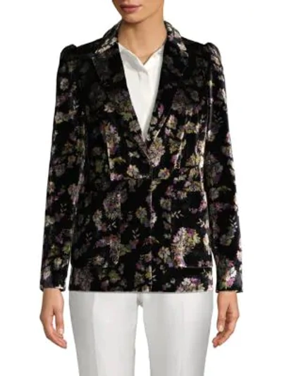 Shop Rebecca Taylor Floral-print Velvet Blazer In Black Combo