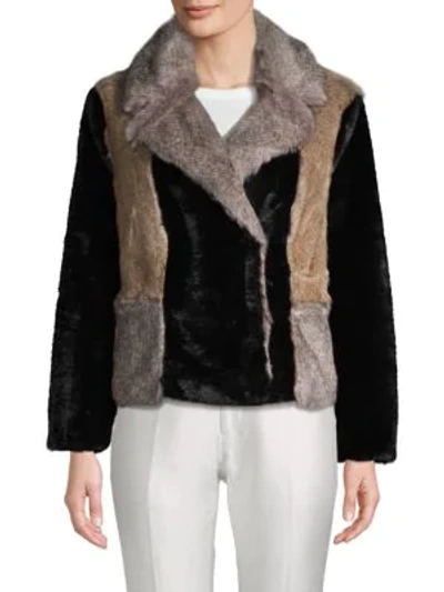 Shop Rebecca Taylor Long-sleeve Faux Fur Jacket In Natural Multi