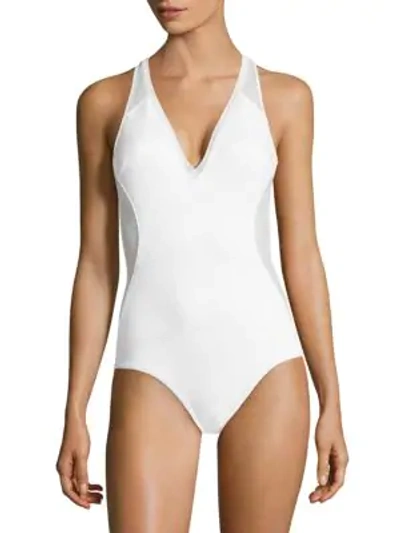 Shop Stella Mccartney One-piece Mesh-detail Swimsuit In White