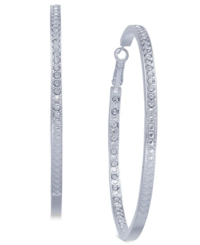 Essentials Extra Large Silver Plated Crystal In And Out Large Hoop Earrings In Silver