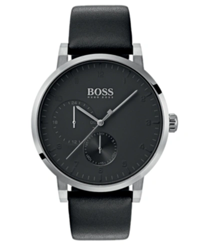 Shop Hugo Boss Men's Oxygen Black Leather Strap Watch 42mm