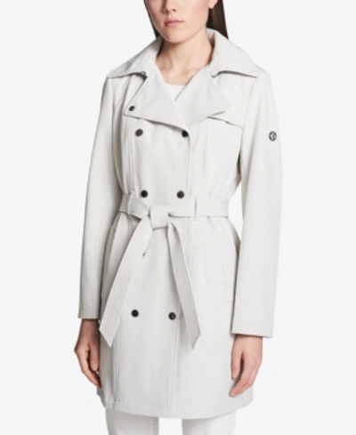 Shop Calvin Klein Hooded Double-breasted Water-resistant Trench Coat, Created For Macy's In Cement