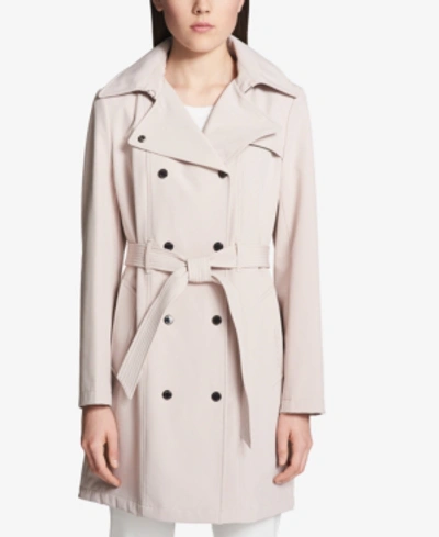 Shop Calvin Klein Hooded Double-breasted Water-resistant Trench Coat, Created For Macy's In Blush