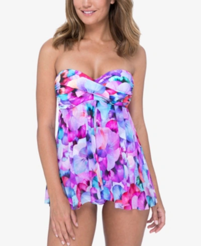 Shop Profile By Gottex Ruffled Bandeau One-piece Swimsuit Women's Swimsuit In Purple Multi
