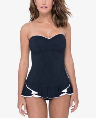 Shop Profile By Gottex Belle Curve Ruffled Swimdress Swimsuit Women's Swimsuit In Black