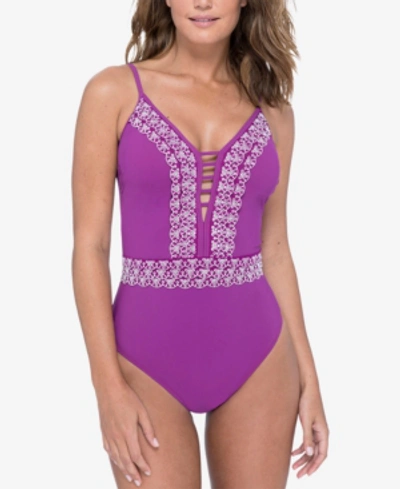 Shop Profile By Gottex Eyelet-lace One-piece Swimsuit Women's Swimsuit In Plum