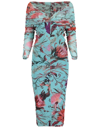 Shop Fuzzi Off Shoulder Floral Dress In Turq