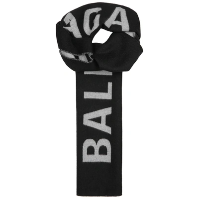 Shop Balenciaga Black Logo-intarsia Wool Scarf
