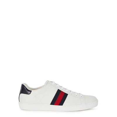 Shop Gucci New Ace Off-white Leather Sneakers