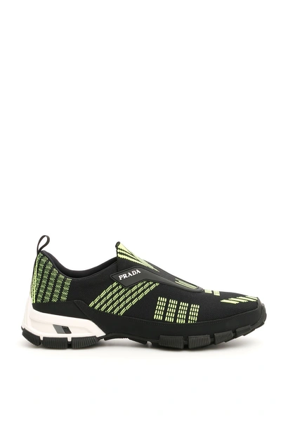 Shop Prada Crossection Sneakers In Nero Giallo Fluo (black)